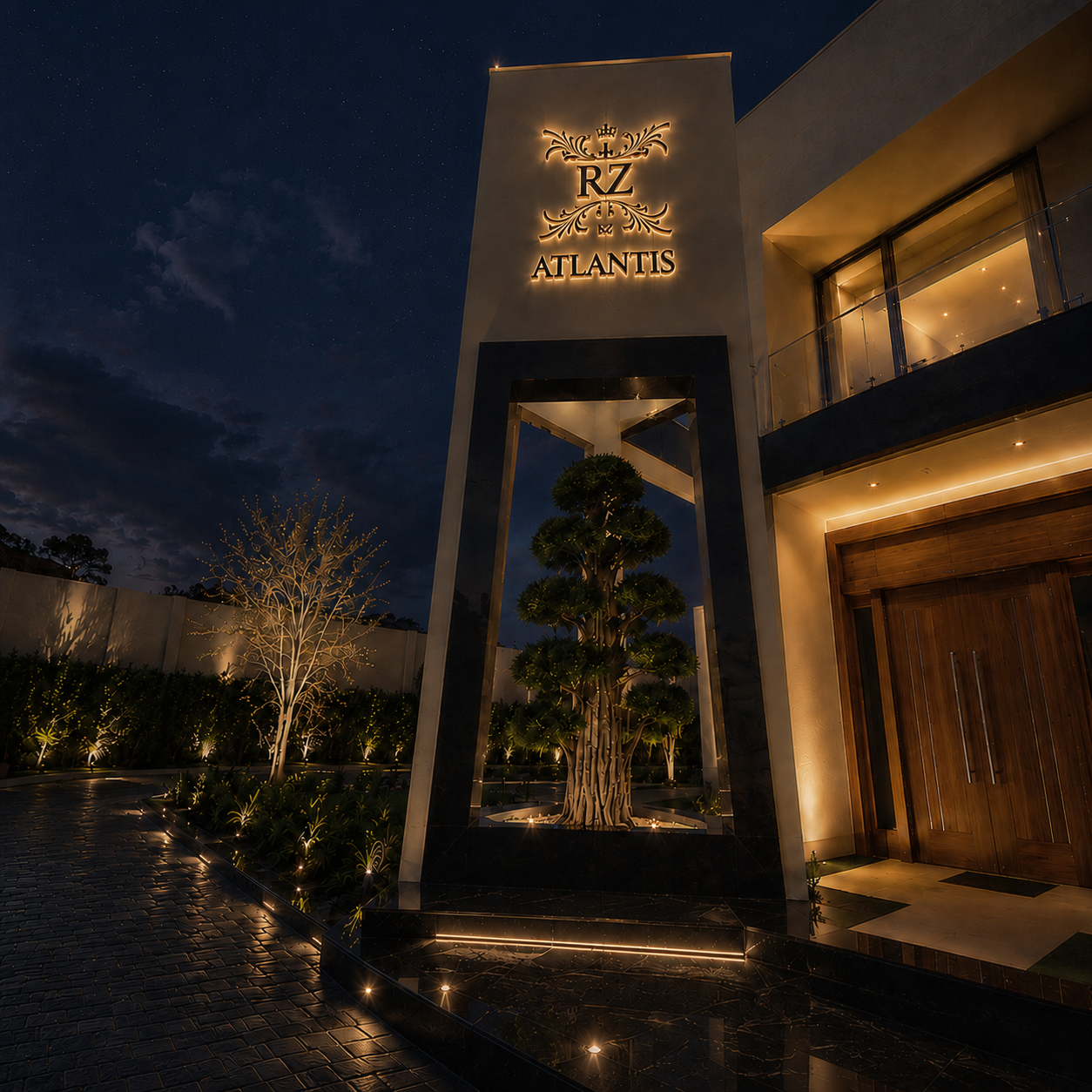 House of Atlantis RZ exterior at night